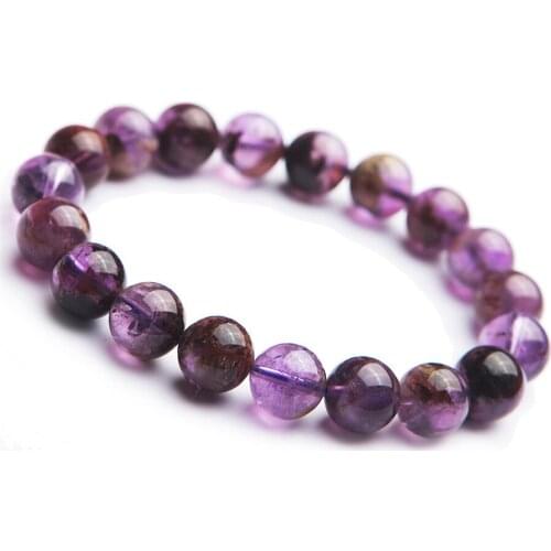 Genuine Natural Purple Phantom Quartz Round Stone Bead Women Healing Charm Bracelet 11mm