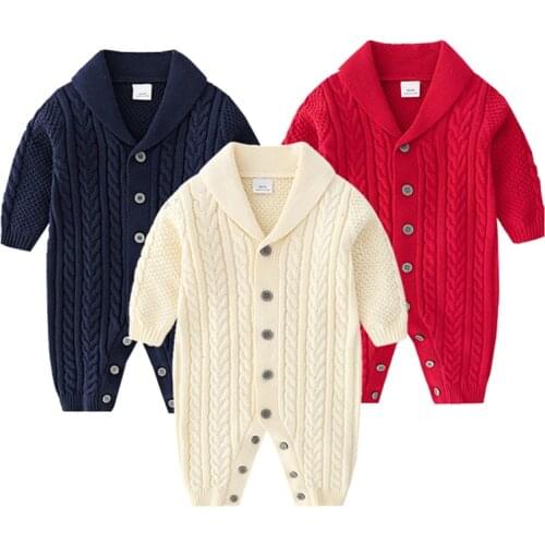 Winter Overalls Baby Girl Solid Jumpsuit For New Born Baby Knit Sweater Romper Long Sleeve Toddler Cotton Infant Boy Clothes 0M