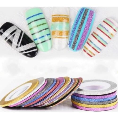 12 Color 1mm Glitter Nail Striping Line Tape Sticker Set Art Decorations DIY Tips For Polish Nail Gel Rhinestones Decorat Jmc11
