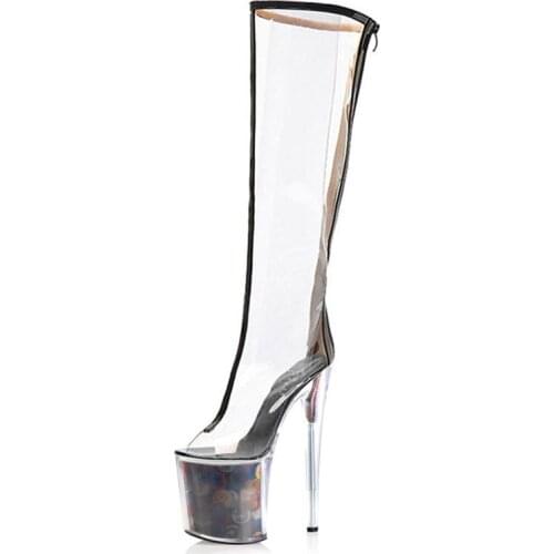 20CM New Sexy Fetish Platform Clear Pole Dance Shoes Elegant Ankle Matur Show Party Concise Women Boots High Stripper Heel Punk