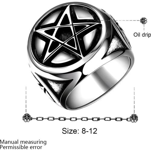 2016 Hot 316L stainless steel pentagram man finger ring size 8-12 # punk rock style personality cool street style Top Quality