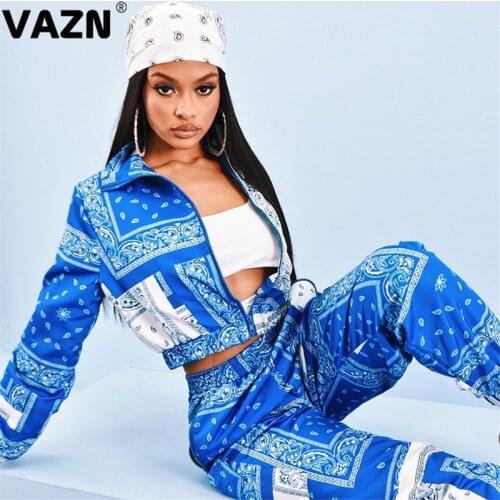 VAZN 2021 Special Design Chic Print Loose Baggy Fashion Elegant Sexy High Street Set Sport Women Young Energetic Set