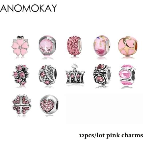 3 Color Mix Style Crown Flower Heart Leaf Crystal Charm fit Bracelet Bangle for DIY Jewelry Making Big Hole Bead fit Necklace