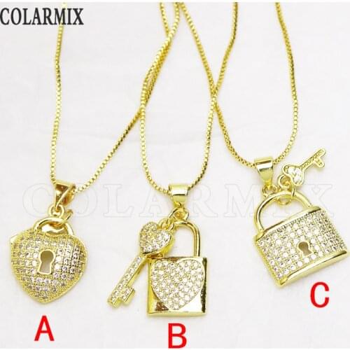8Pcs Lock shape Pendant Necklace Fashion Gold lock shape jewelry Pendant Necklace Slim chain Jewelry necklace 8380