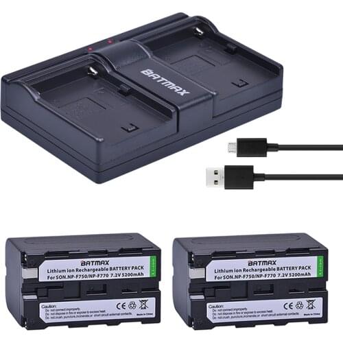 Batmax 2pcs NP-F750 NP-F770 F750 F770 Battery+Dual USB Charger for Sony NP F970 F960 ccd-tr917 ccd-tr940 ccd-trv101 ccd-trv215