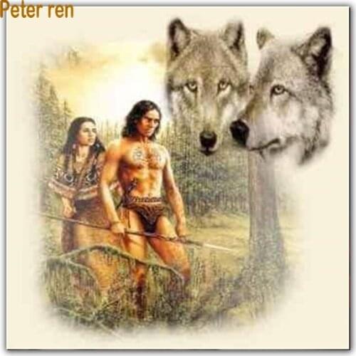 Crafts Diamond painting cross stitch portrait Square\Round diamond mosaic Crystal resin Full Diamond embroidery "Orion wolves"