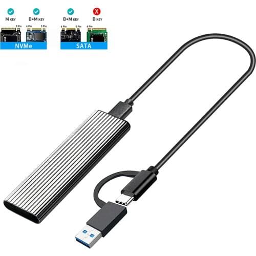 M.2 NVMe SSD to USB 3.1 Case, 10Gbps Dual Protocol M2 NVMe Box, PCIe NGFF SATA M.2 NVMe Enclosure Adapter with OTG for M2 SSD