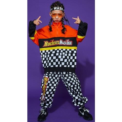 Children Hip Hop Dance Costumes Girls Boys Long Sleeves Sweatshirt Plaid Jogger Pants Jazz Street Dance Ballroom Clothing Wear