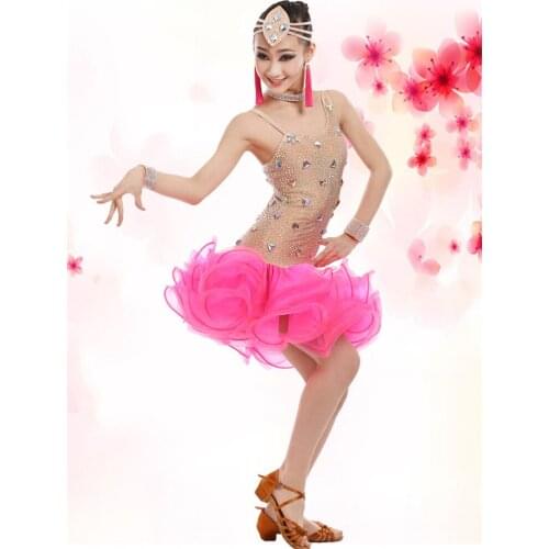 2019 new Sexy latin dresses for girls competition dance costume for kids salsa stone latin dancing dress girls latin salsa dress