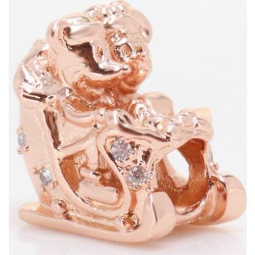 Real 925 Sterling Silver Mickey and Mickey Christmas sleigh beaded Fit Original Bracelet