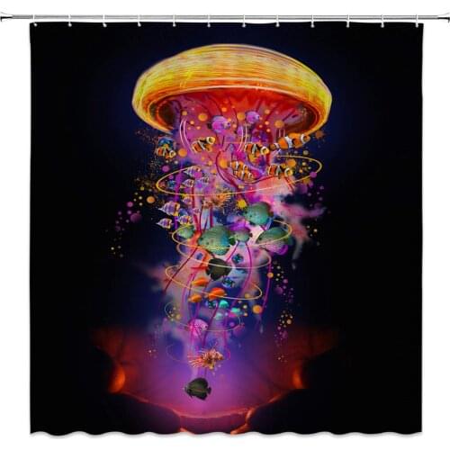 Jellyfish Shower Curtain Creative Ocean Marine Animal Tropical Fish Novelty Cartoon Art
