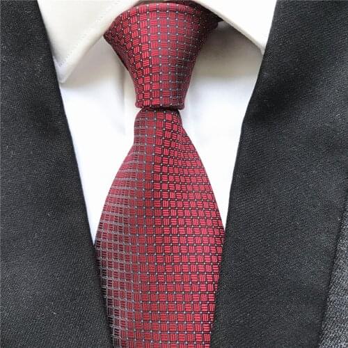 10 cm Width New Design Mens Ties Jacquard Woven Neck Tie Burgundy Neckties Checkered Neckties for Wedding Party