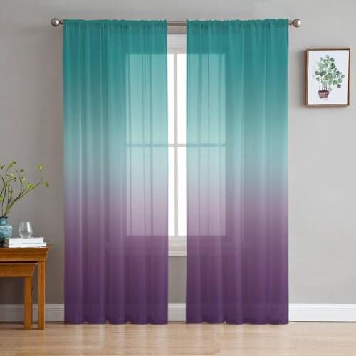 Cyan Turquoise Purple Gradient Sheer Tulle Window Curtains For Living Room Bedroom Kitchen Veiling Curtain Home Decoration