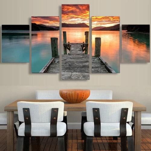 HUACAN 5pc Multi-picture Diamond Painting New Sunset Landscape Diamond Embroidery Cross Stitch Bridge River Mosaic Wall Art