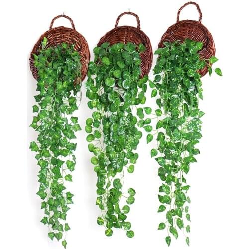 90cm Artificial Green Plants Hanging Ivy Leaves Radish Seaweed Grape Fake Flowers Vine Home Garden Wall Party Decoration