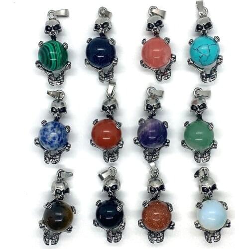 Exquisite Natural Stone Skull Shaped Crystal Blue Turquoise Charm Pendant Making DIY Fashion Jewelry Necklace Bracelet 20x41mm