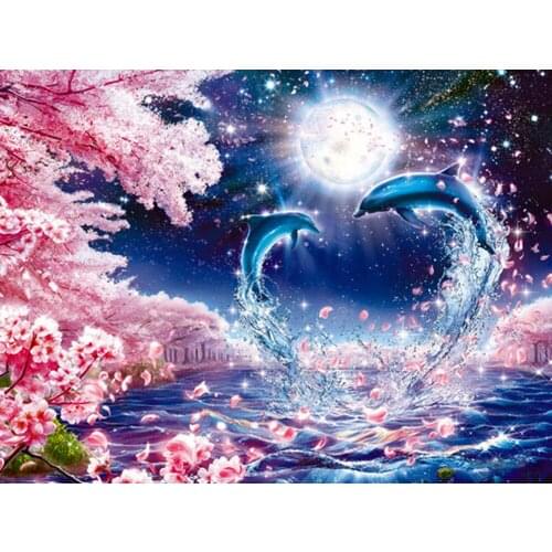 KAMY YI Boutique Animals Dolphins Love Flowers Moonlight 3D Diy Diamond Paintings Photo Embroidery Murals European Home Decor