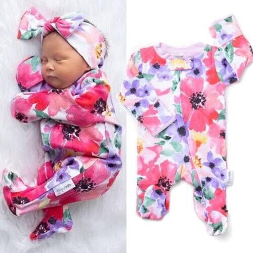 Spring Toddler Baby Girl Romper Playsuit Pants Outfits Clothes Zipper Floral Autumn Clothing