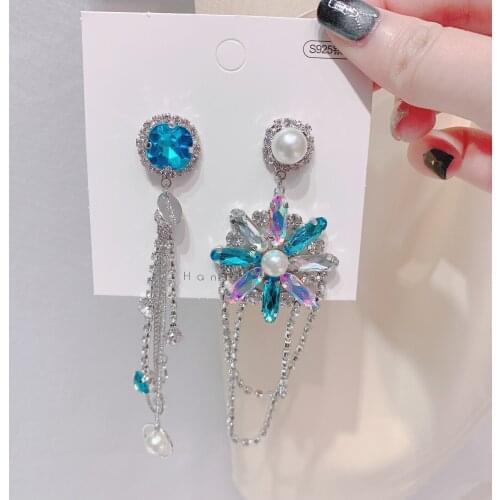 Korean Fashion Asymmetry Snowflake Crystal Drop Earrings For Women Long Rhinestone Tassel Pendientes Jewelryarty Jewelry Gift