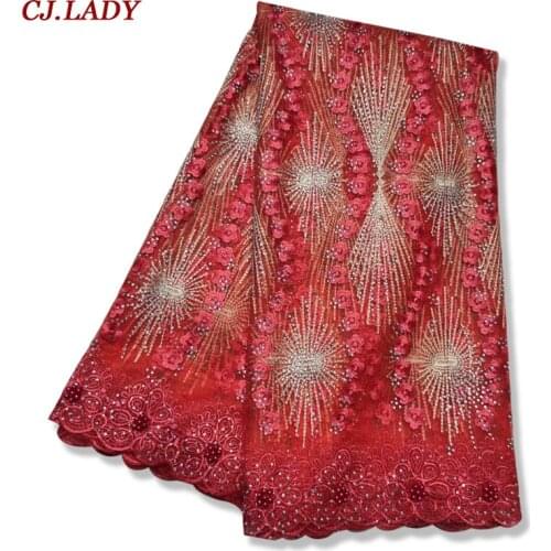 Red nigerian guipure lace fabric 2021 high quality embroidered african cord laces fabrics 5 yards/piece for Party Wedding Dress