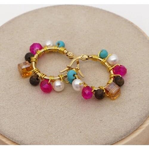 5 Pairs Mix color Jewelry Crystal Earrings Fashion Bohemian Pearl beaded Ring Earrings Jewelry Fashion jewelry earrings