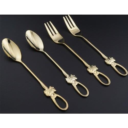Mixing Spoon Fruit Cake Fork Stainless Steel Mini Coffee Dessert Gold Plated Butterfly Decor Small Spoon Fork