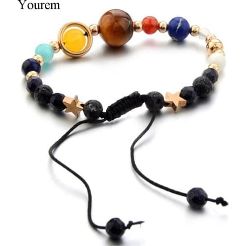 Small natural stone glass ball The universe rope bracelets for women men jewelry accessories gifts fj106