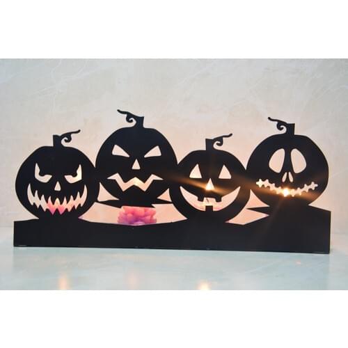 Pnr Decor Quadruble Helloween Pumpkin Metal Candle Holder Candlestick