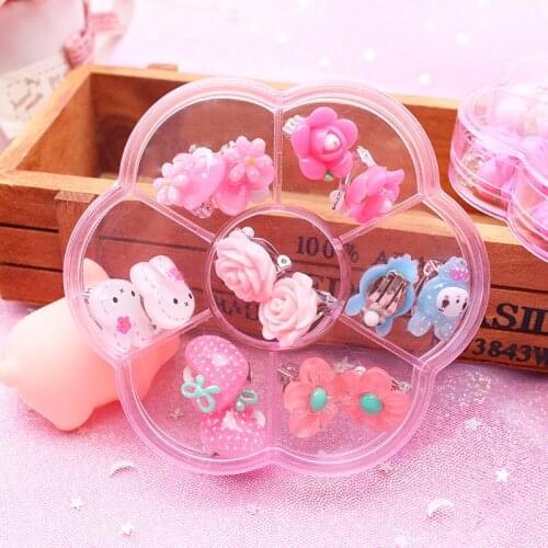 Candy Color Fruit Shape Cute Childrens Baby Girl Earrings kids Ear Clip no Pierced Party Lovely Jewelry Gift 7 Pairs Mix In Box