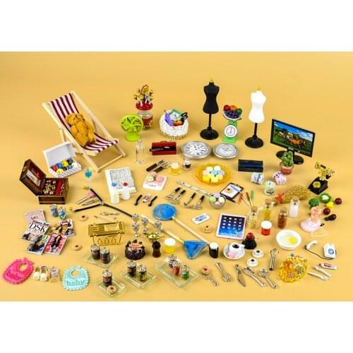 50pcs 1:12 dollhouse miniature home kitchen living dining room bedroom tools candy food toy accessories match forest familes