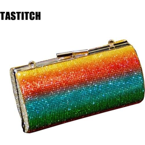 Fashion Colorful Clutch Bag Rainbow Diamond Handbags Bridesmaid Bag Evening Bags Women Shoulder Chain Bag Party Handbags Purses