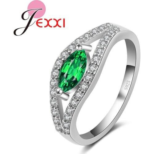 Fashion Party Jewelry Green CZ Dimaond Finger Ring For Women 925 Sterling Silver Engagement Rings Femme Bijoxu Bague