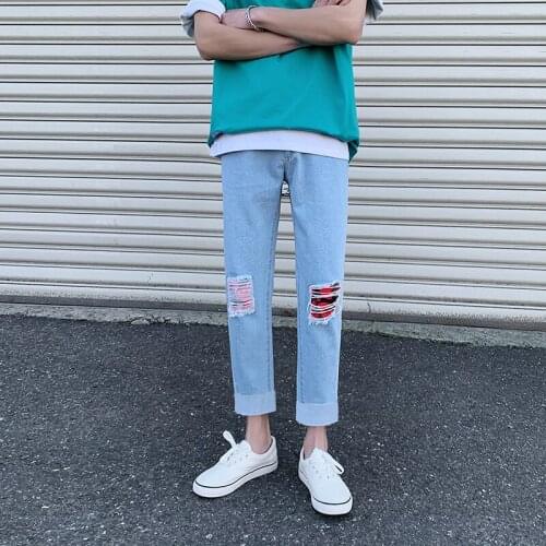 Jeans Mens Summer Ripped Jeans for men Casual Black Blue Skinny slim Fit Denim Pants Biker Hip Hop Jeans with Holel Denim Pants