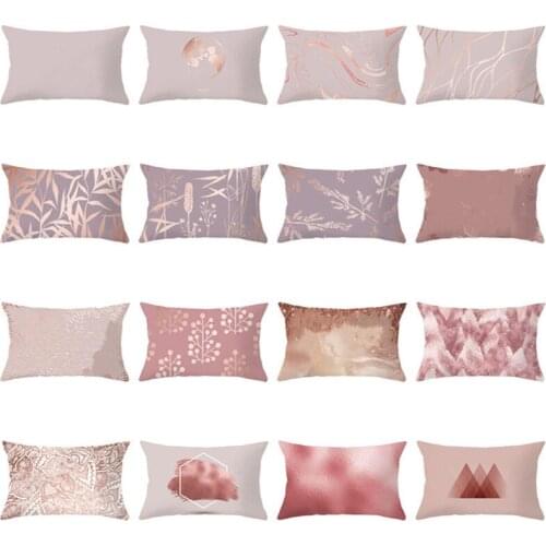New Style Pink Rose Gold Cushion Cover Home Living Room Sofa Waist Pillowcase Rectangular Printing Decoration Pillow Case