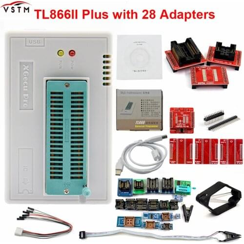 New V9.0 TL866II Plus Universal Minipro Programmer+28 Adapters+Test Clip TL866 PIC Bios High speed Programmer High Quality