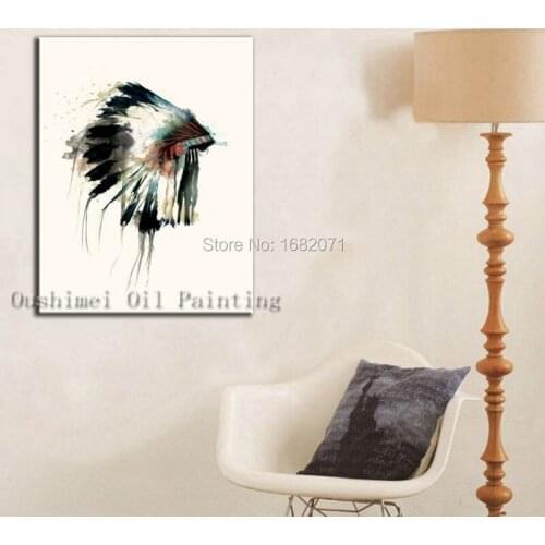 Excellent Artist Hand-painted Modern Indian Headdress Oil Painting On Canvas Hand-painted Pop Fine Art Painting For Decoration