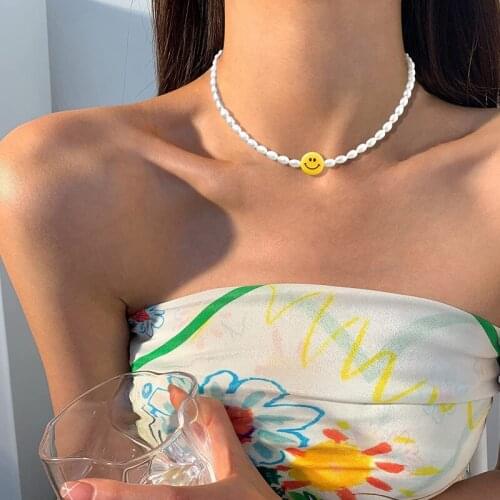 Mizhu smiley face necklace cross-border Amazon bohemian smiley face cute girl chocker