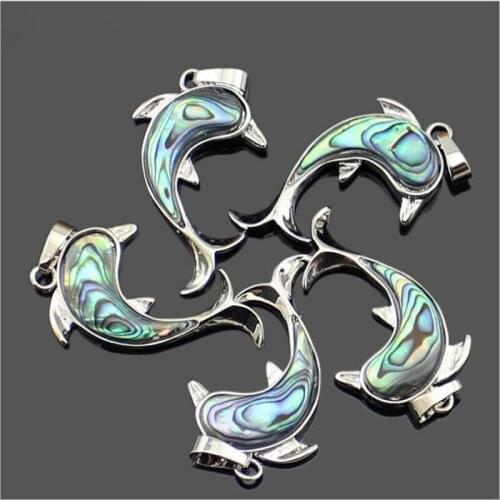 Natural Paua Abalone Shell dolphin Bead Pendant Alloy Jewelry making necklace for Women Vintage Jewelry Friendship Gifts A01