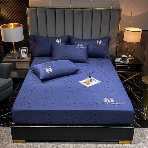 Embroidery Pure Cotton Luxury Solid Fitted Sheet Bedsheet Bed Sheet With Elastic Band Linens Bedding Sheets Mattress Cover #sw