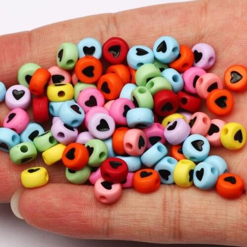 Mixed Color Round Acrylic Beads 4x7mm Black Heart Shaped Loose Spacer Beads for Jewelry Making DIY Necklace Bracelet Accessories