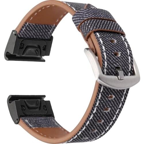 Fenix 5X Watch Band 26mm QuickFit Large Size Casual Denim Pattern PU Leather Wrist Strap for Garmin Fenix 5X/5X Plus,Fenix 3