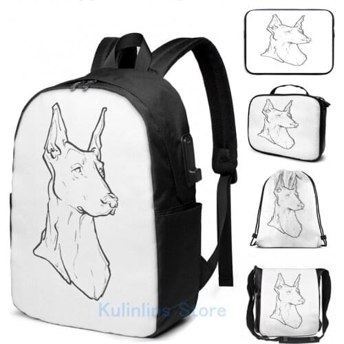 Funny Graphic print Doberman USB Charge Backpack men School bags Women bag Travel laptop bag