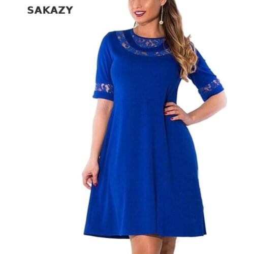 Sakazy Big Size Patchwork Lace Neck Dress Fashion Plue Size Women Sexy Clothing 6xl Fat Mm Women Sexy Cotton Dresses M20