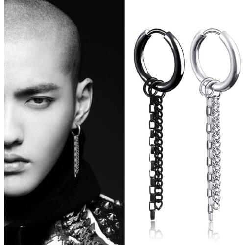 SOHOT Long Tassel Female Unisex Titanium Stainless Steel Rock Hoop Earrings HipHop Chic Man Wholesale Punk Street Birthday Gift