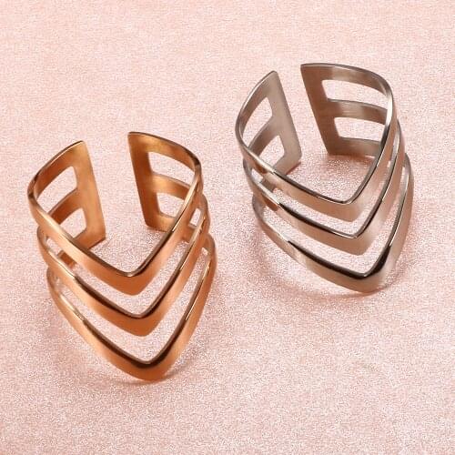 Unique Irregular Shape Open Cuff Rings Fashion Three-layer Adjustable Tail Ring Stainless Steel For Men Women Wedding Jewelry