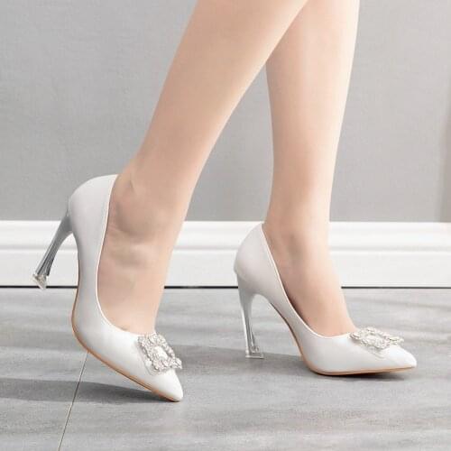 Sexy Party Women High Heels Casual Rhinestones Ladies Stiletto Pointed Toe Crystal Pumps Plus Size Fashion Shoes