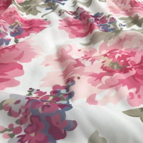 145cm Width Peony Printing Brand Polyester Chiffon Thin Perspective Shirt Clothing Fashion Fabric Clothfor Dress Per Meter