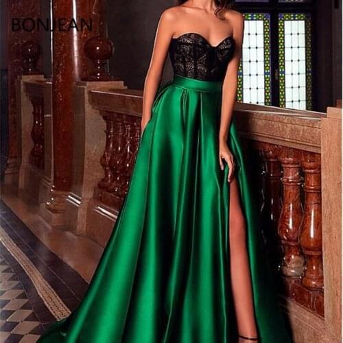 2019 Classic Lace & Satin Sweetheart Prom Dress Neckline Floor-length A-line Evening Dresses With Pockets Evening Dress