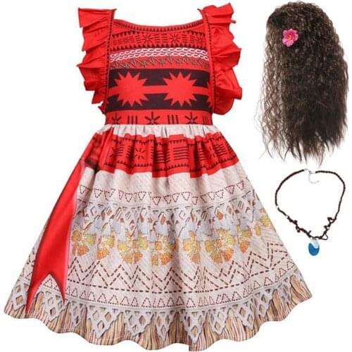 2020 Girls Moana Cosplay Costume for Kids Vaiana Princess Dress Clothes with Necklace for Halloween Costumes Gifts for Girl