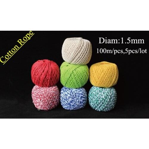 5pcs/lot colored cotton rope braided 1.5mm x500m mix-color food grade DIY food tie gift tie lacing cord free shipping 8colors